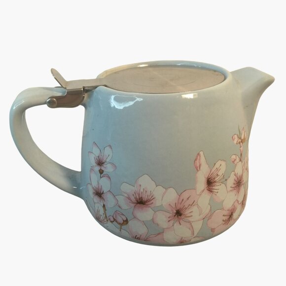 Alfred Ceramic Stainless Steel Teapot Blue Cherry Blossom 20 oz - Picture 2 of 10